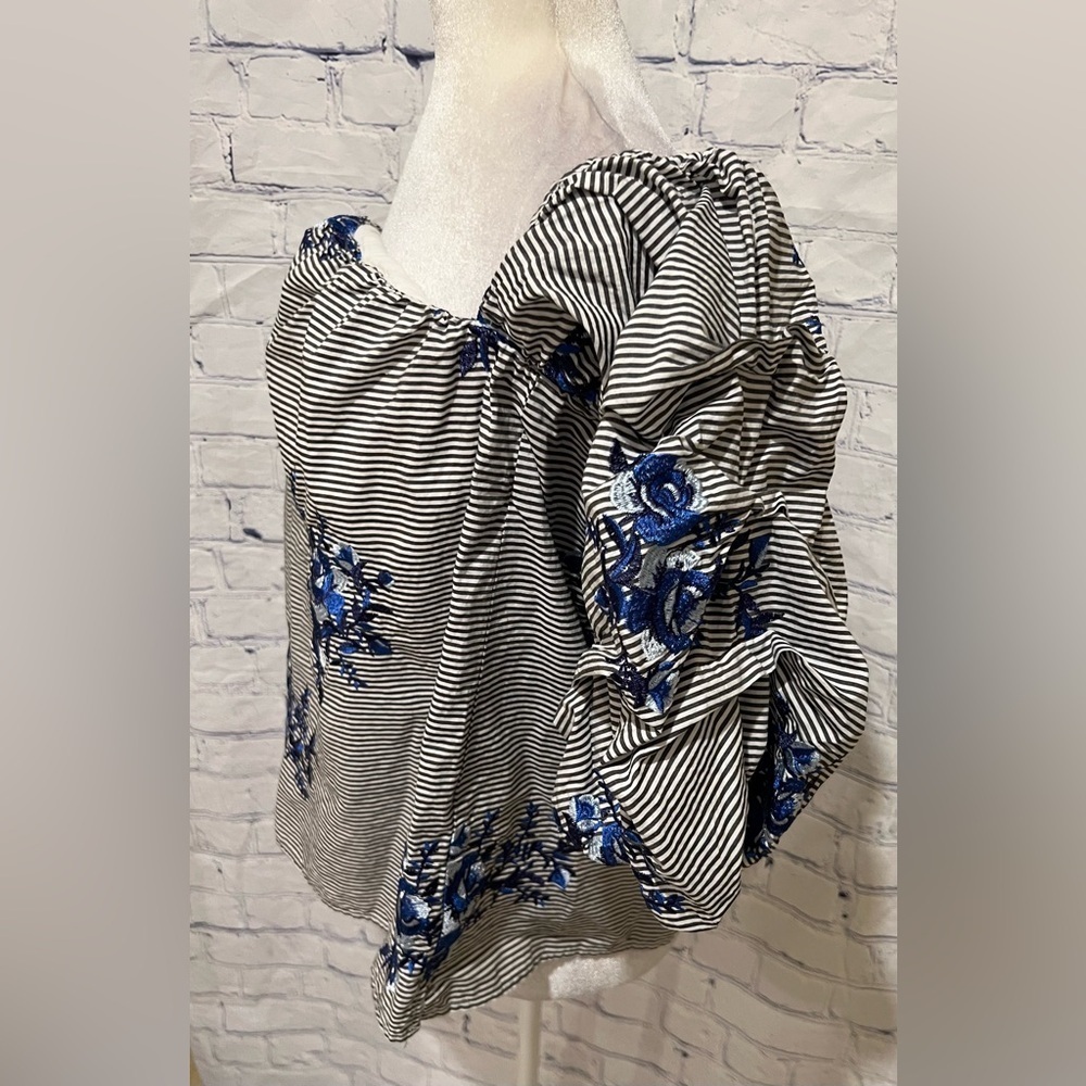 Marc Bouwer Embroidered Woven Lantern Sleeve Off-the-Shoulder Knit Lined Top XL - Picture 5 of 9